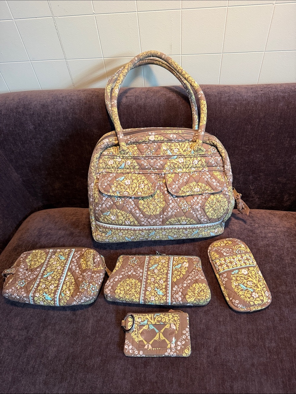 Vera Bradley large bag tote set of 5 pieces Sitting in a Tree retired
